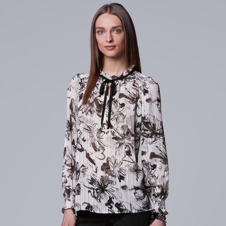 Women's Simply Vera Vera Wang Print Tie-neck Top, Size: Small, Natural