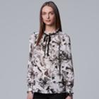 Women's Simply Vera Vera Wang Print Tie-neck Top, Size: Small, Natural