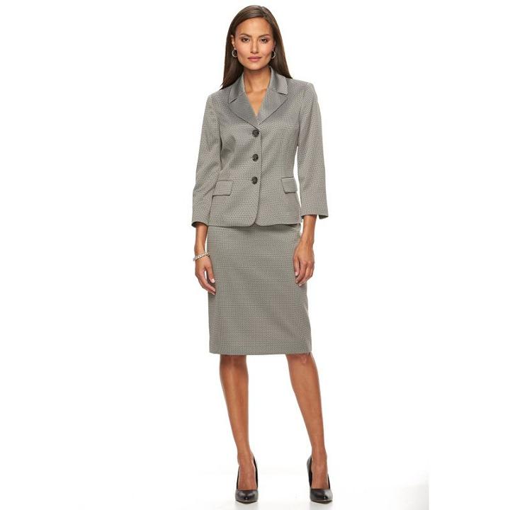 Women's Le Suit Zigzag Suit Jacket & Pencil Skirt Set, Size: 14, Med Beige