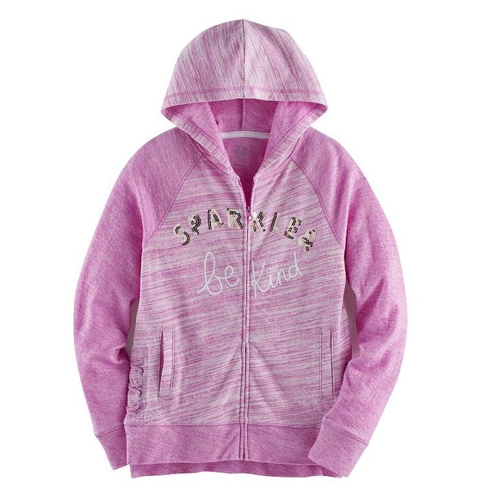 Girls 7-16 & Plus Size So&reg; Sequin Lattice Hem Zip-up Hoodie, Size: 20 1/2, Med Purple