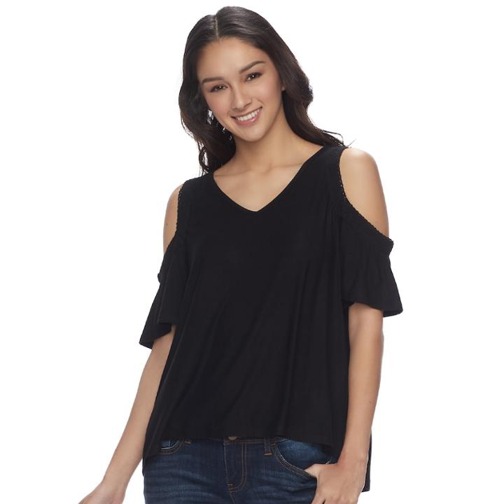 Juniors' Mudd&reg; Cold Shoulder High-low Top, Teens, Size: Large, Black