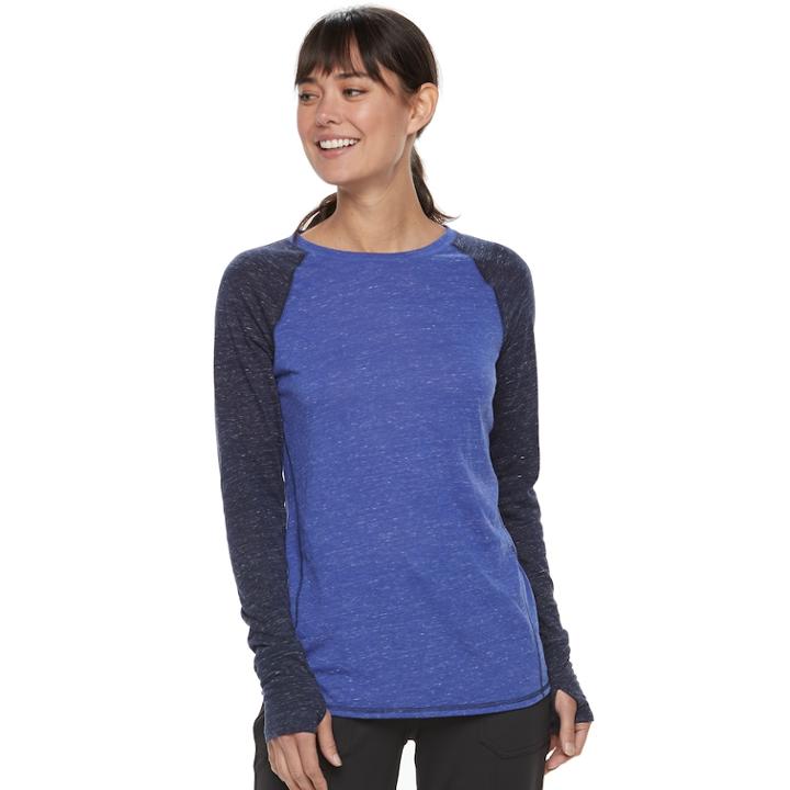 Women's Tek Gear&reg; Raglan Long Sleeve Tee, Size: Small, Med Blue
