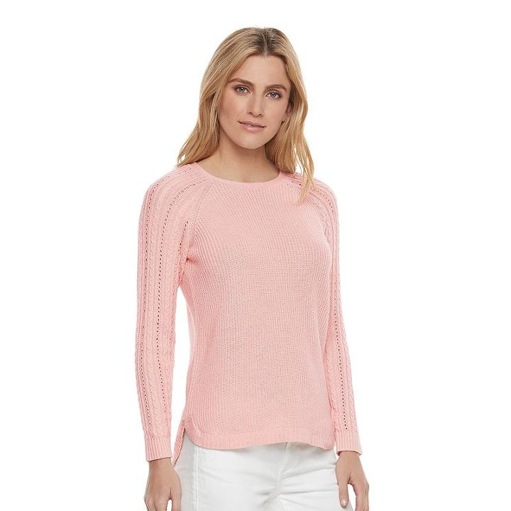 Women's Sonoma Goods For Life&trade; Pointelle Crewneck Sweater, Size: Xl, Lt Orange