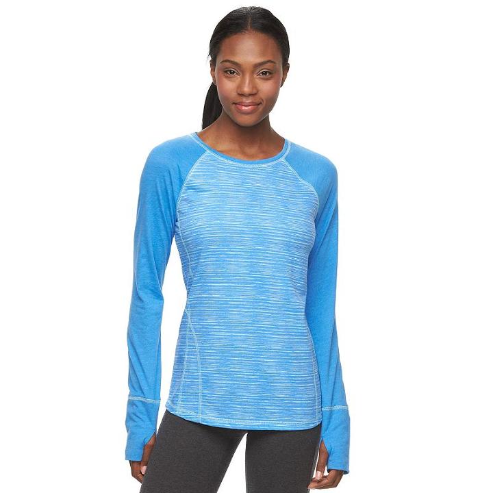 Women's Tek Gear&reg; Printed Raglan Layering Tee, Size: Xl, Med Blue