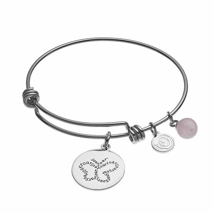 Love This Life Rose Quartz Dream Butterfly Charm Bangle Bracelet, Women's, Grey