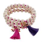 Pink Beaded Tassel Stretch Bracelet Set, Women's, Multicolor