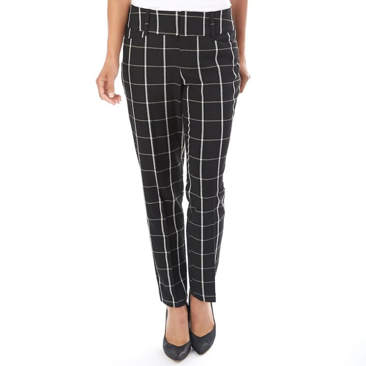 Women's Apt. 9&reg; Skinny Ankle Dress Pants, Size: 8, Black White Plaid