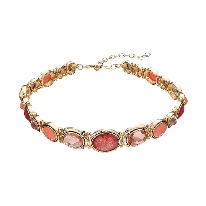 Napier Pink Oval Stone Choker Necklace, Women's, Orange