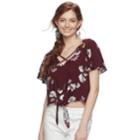 Juniors' Mudd&reg; Floral Tie Front Crop Top, Teens, Size: Xl, Red
