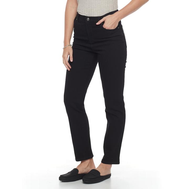 Gloria Vanderbilt Petite Amanda Embroidery Pant, Women's, Size: 16 Petite, Grey (charcoal)