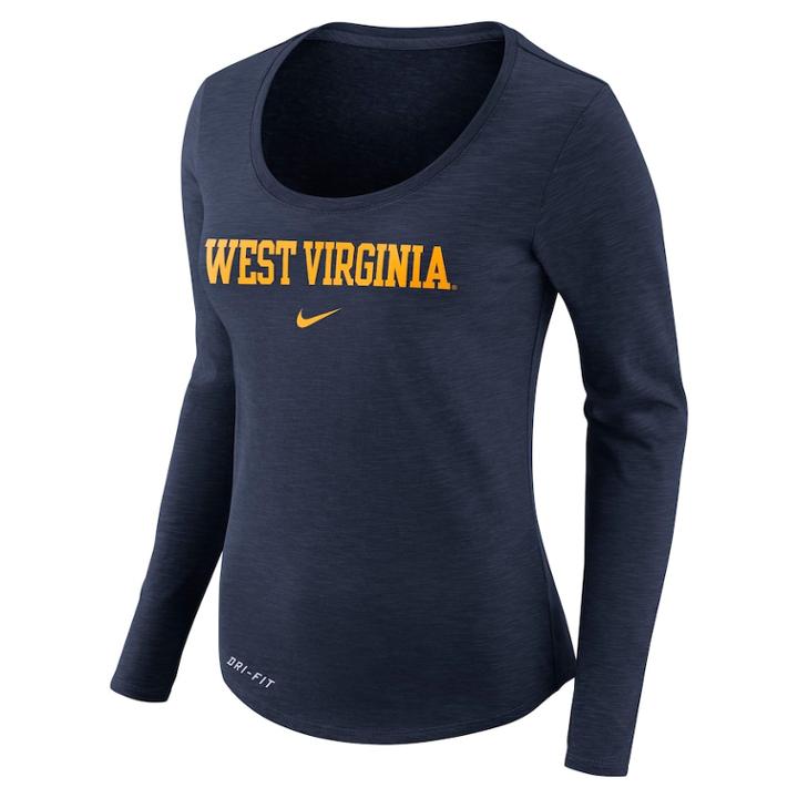 Women's Nike West Virginia Mountaineers Slubbed Dri-fit Tee, Size: Small, Blue (navy)