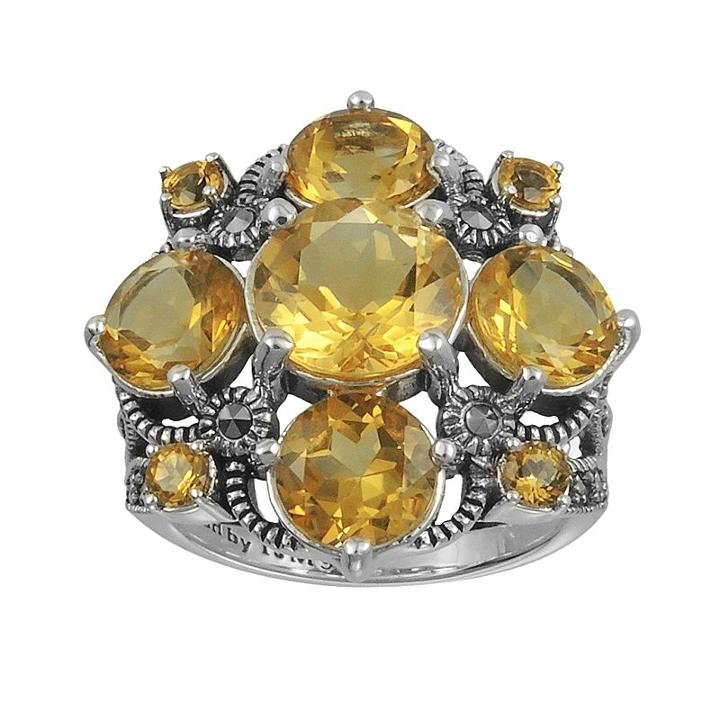 Lavish By Tjm Sterling Silver Citrine Ring - Made With Swarovski Marcasite, Women's, Size: 7, Orange