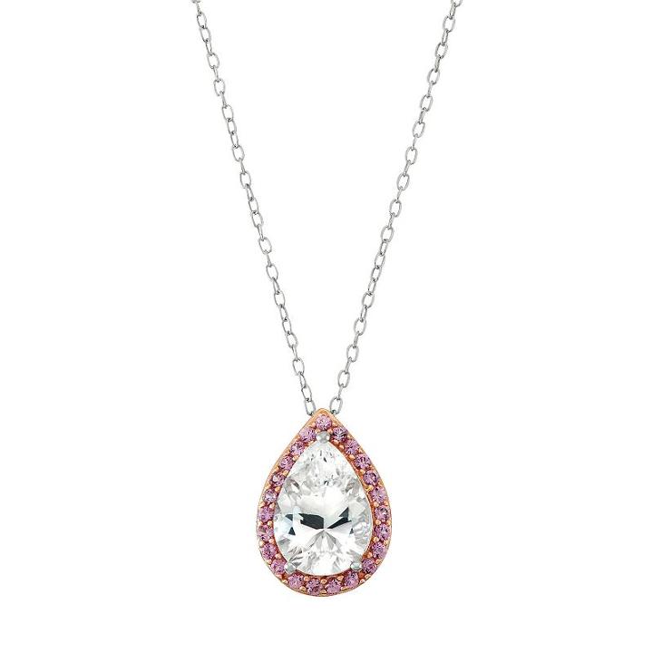 100 Facets Of Love Sterling Silver Lab-created White & Pink Sapphire Teardrop Pendant, Women's, Size: 18
