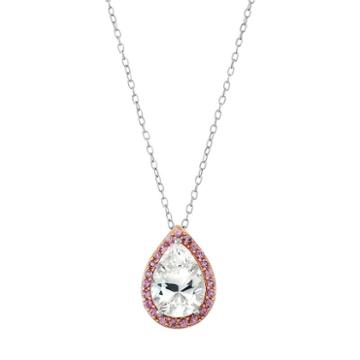 100 Facets Of Love Sterling Silver Lab-created White & Pink Sapphire Teardrop Pendant, Women's, Size: 18