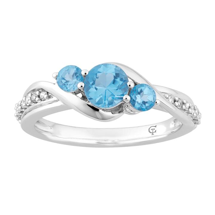 10k White Gold Swiss Blue Topaz & 1/10 Carat T.w. Diamond 3-stone Ring, Women's, Size: 8