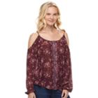 Juniors' Rewind Embroidered Cold Shoulder Top, Teens, Size: Xl, Dark Red