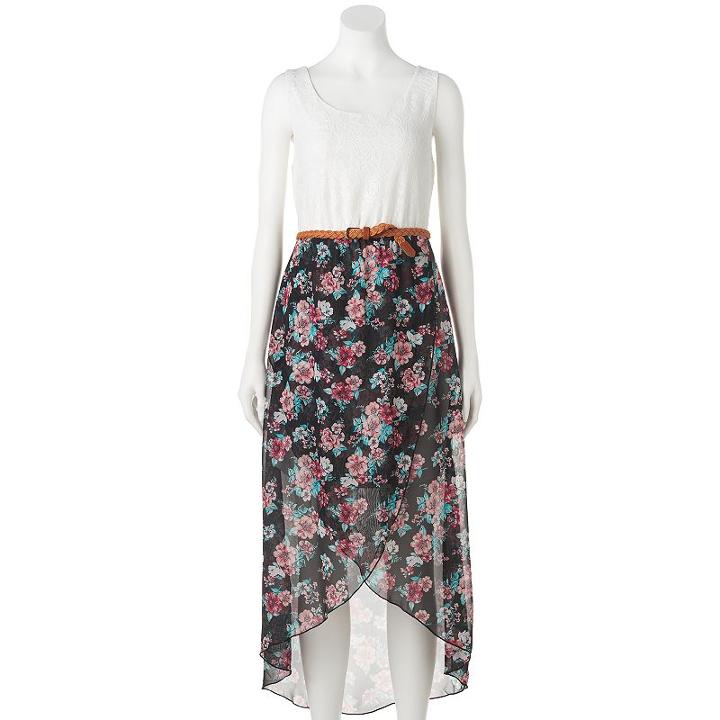 Juniors' Almost Famous Floral High-low Maxi Dress, Girl's, Size: Xl, Grey Other