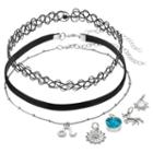 Mudd&reg; Leo, Unicorn & Starburst Interchangeable Charm Choker Necklace Set, Women's, Black
