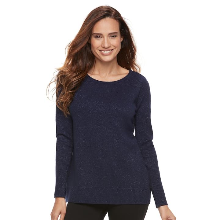 Petite Apt. 9&reg; Ribbed Crewneck Sweater, Women's, Size: Xl Petite, Dark Blue
