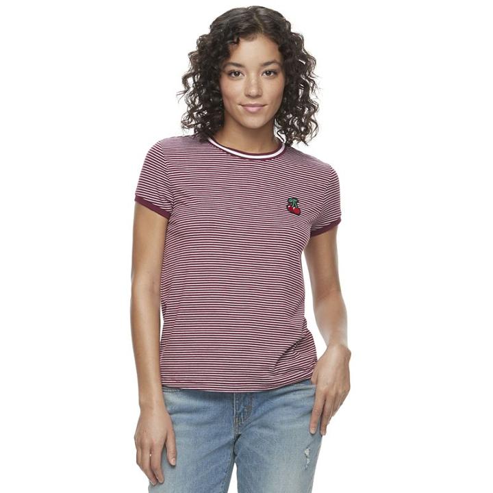 Juniors' So&reg; Striped Crewneck Tee, Girl's, Size: Medium, Dark Pink