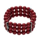 Red Simulated Pearl Multi Strand Stretch Bracelet, Women's