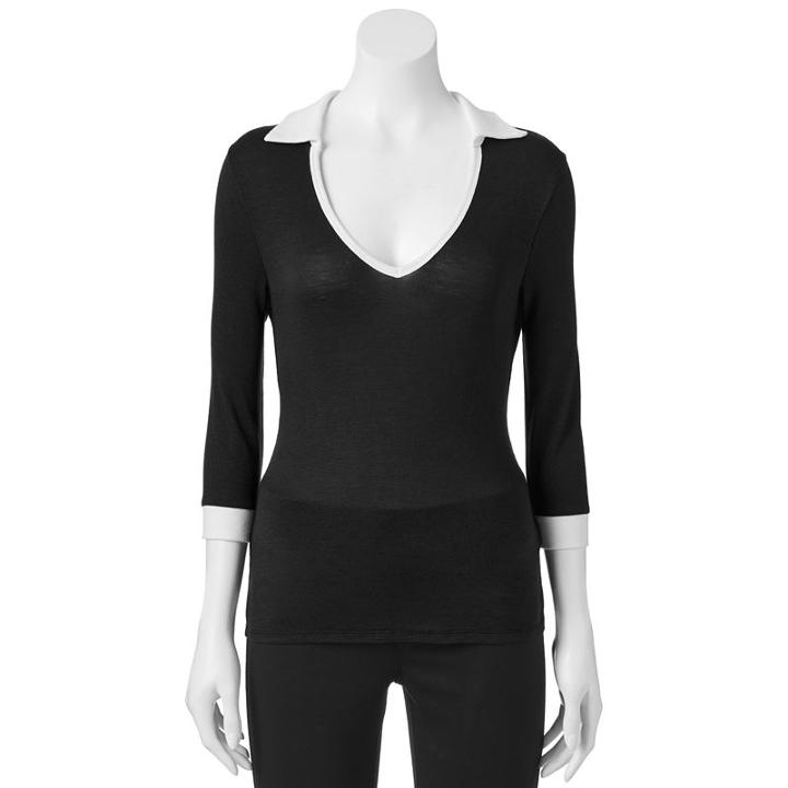 Juniors' Liberty Love Contrasting Collar Top, Girl's, Size: Small, Black