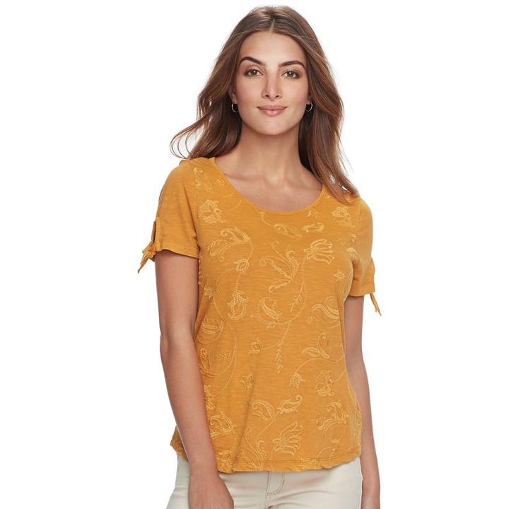 Petite Sonoma Goods For Life&trade; Embroidered Tie-sleeve Tee, Women's, Size: Xl Petite, Gold