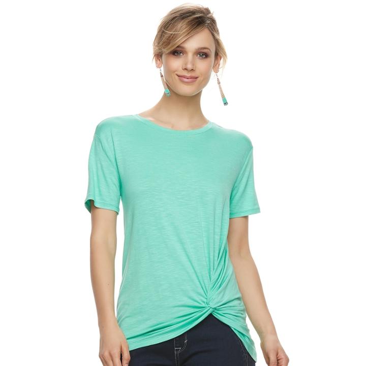 Women's Apt. 9® Knot Front Tee, Size: Medium, Lt Green