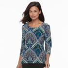 Petite Croft & Barrow&reg; Printed Top, Women's, Size: Xs Petite, Med Blue