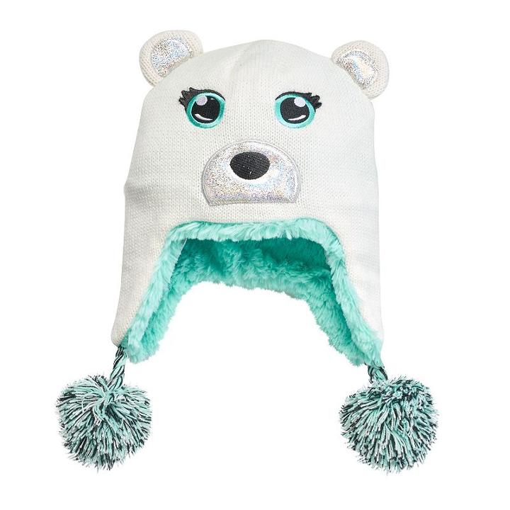 Girls 4-14 So&reg; Glitter Polar Bear Faux-fur Earflap Pom-pom Hat, Girl's, Size: Small, White Oth