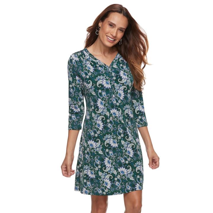 Petite Croft & Barrow® Printed Pullover Dress, Women's, Size: S Petite, Green