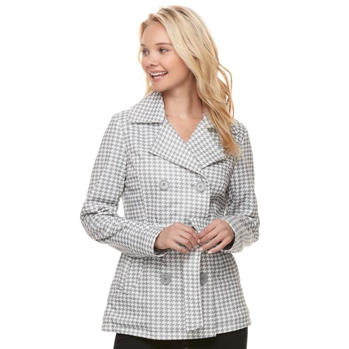 Juniors' J-2 Print Double Breasted Coat, Teens, Size: Large, Med Grey