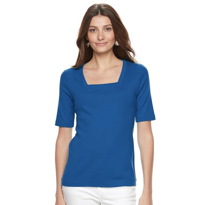 Women's Croft & Barrow&reg; Squareneck Tee, Size: Xs, Dark Blue