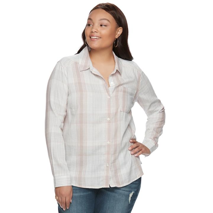 Juniors' Plus Size Mudd® Plaid Flannel Shirt, Teens, Size: 2xl, White