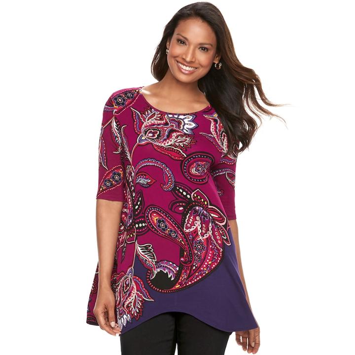 Women's Dana Buchman Paisley Shark-bite Top, Size: Medium, Purple