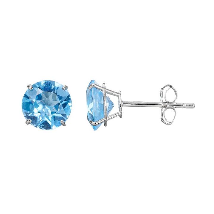 Everlasting Gold Gemstone Blue Topaz 10k White Gold Stud Earrings, Women's