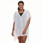 Plus Size Beach Scene Tassel Poncho Cover-up, Women's, Size: 1xl, White