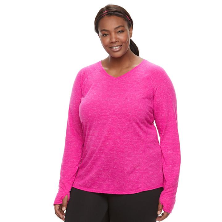 Plus Size Tek Gear&reg; Printed Long Sleeve Tee, Women's, Size: 2xl, Dark Pink