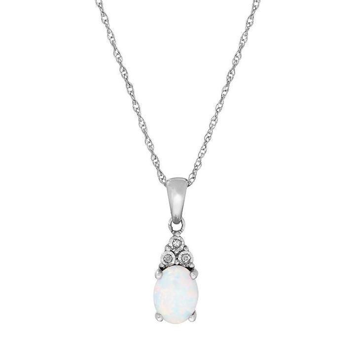 Sterling Silver Lab-created Opal & Diamond Accent Oval Pendant, Women's, White