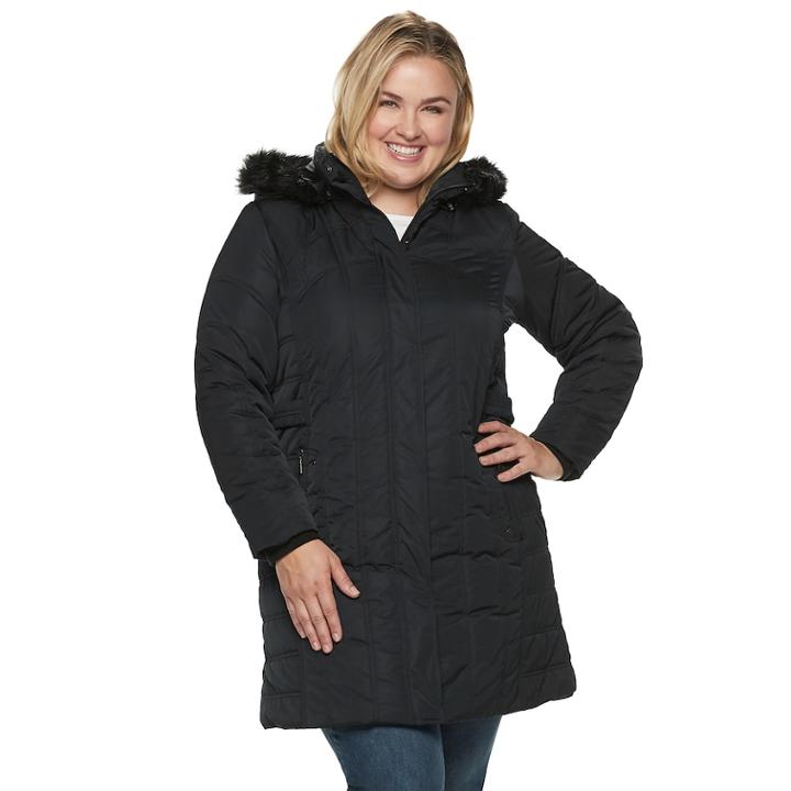 Plus Size Weathercast Hooded Heavyweight Puffer Jacket, Women's, Size: 1xl, Black