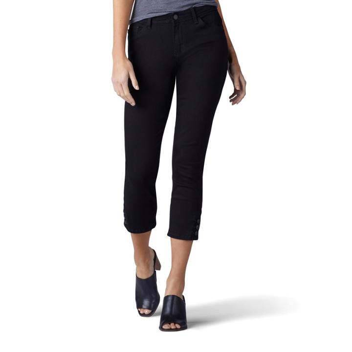 Women's Lee Jayla Button-hem Capri Jeans, Size: 4 - Regular, Black