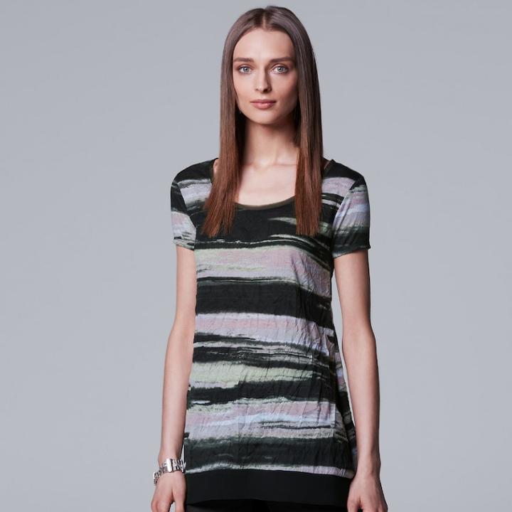 Women's Simply Vera Vera Wang Print Handkerchief-hem Tee, Size: Large, Oxford