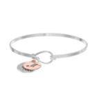 Two Tone Silver Plated Crystal Disc & Initial Charm Bangle Bracelet, Women's, White
