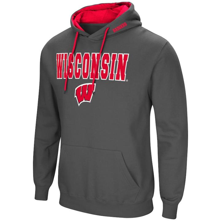 Men's Wisconsin Badgers Pullover Fleece Hoodie, Size: Large, Grey