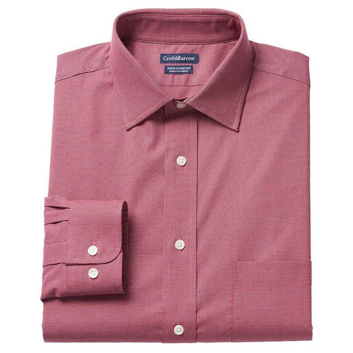 Men's Croft & Barrow&reg; True Comfort Classic-fit Oxford Stretch Dress Shirt, Size: 17 36/37, Dark Red