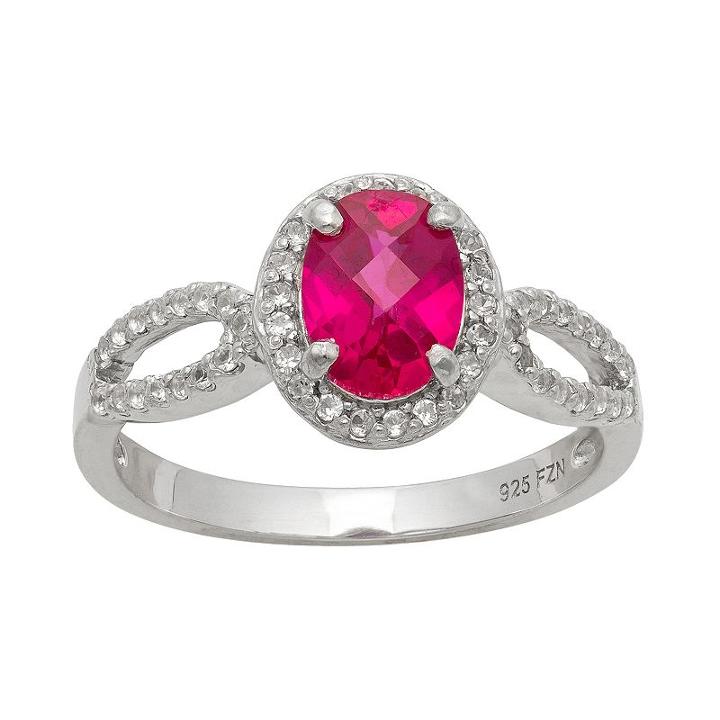 Sterling Silver Lab-created Ruby And Lab-created White Sapphire Halo Ring, Women's, Size: 7, Multicolor
