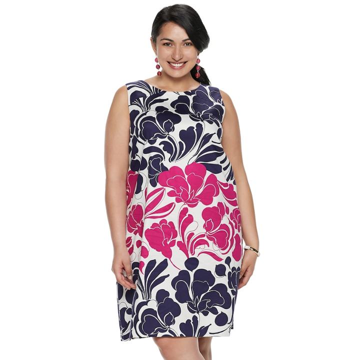 Plus Size Suite 7 Floral Shift Dress, Women's, Size: 22 W, Navy Pink