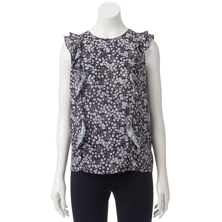 Women's Lc Lauren Conrad Ruffle Top, Size: Medium, Black