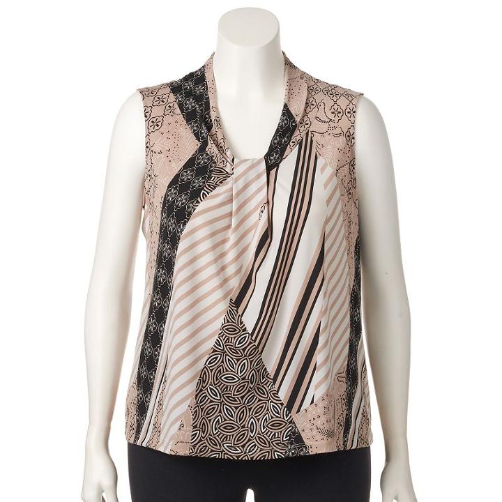 Plus Size Dana Buchman Printed Knot-front Top, Women's, Size: 1xl, Beig/green (beig/khaki)