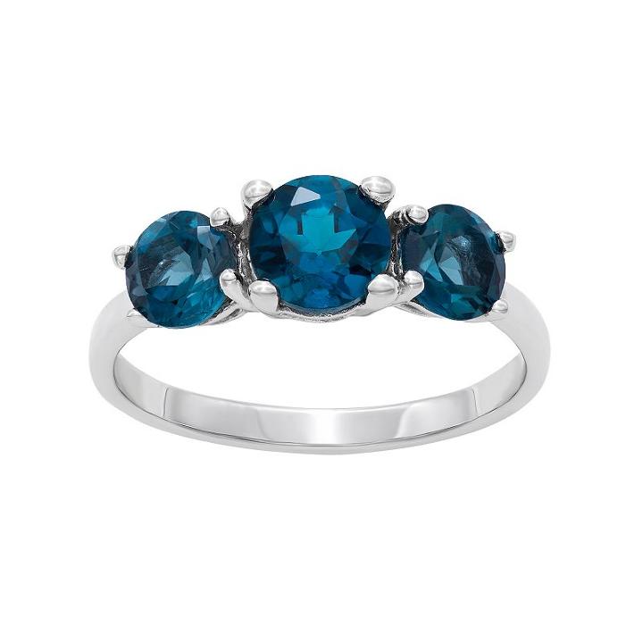 Sterling Silver London Blue Topaz 3-stone Ring, Women's, Size: 7